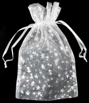 4" x 5" White organza pouch w/ Silver Stars